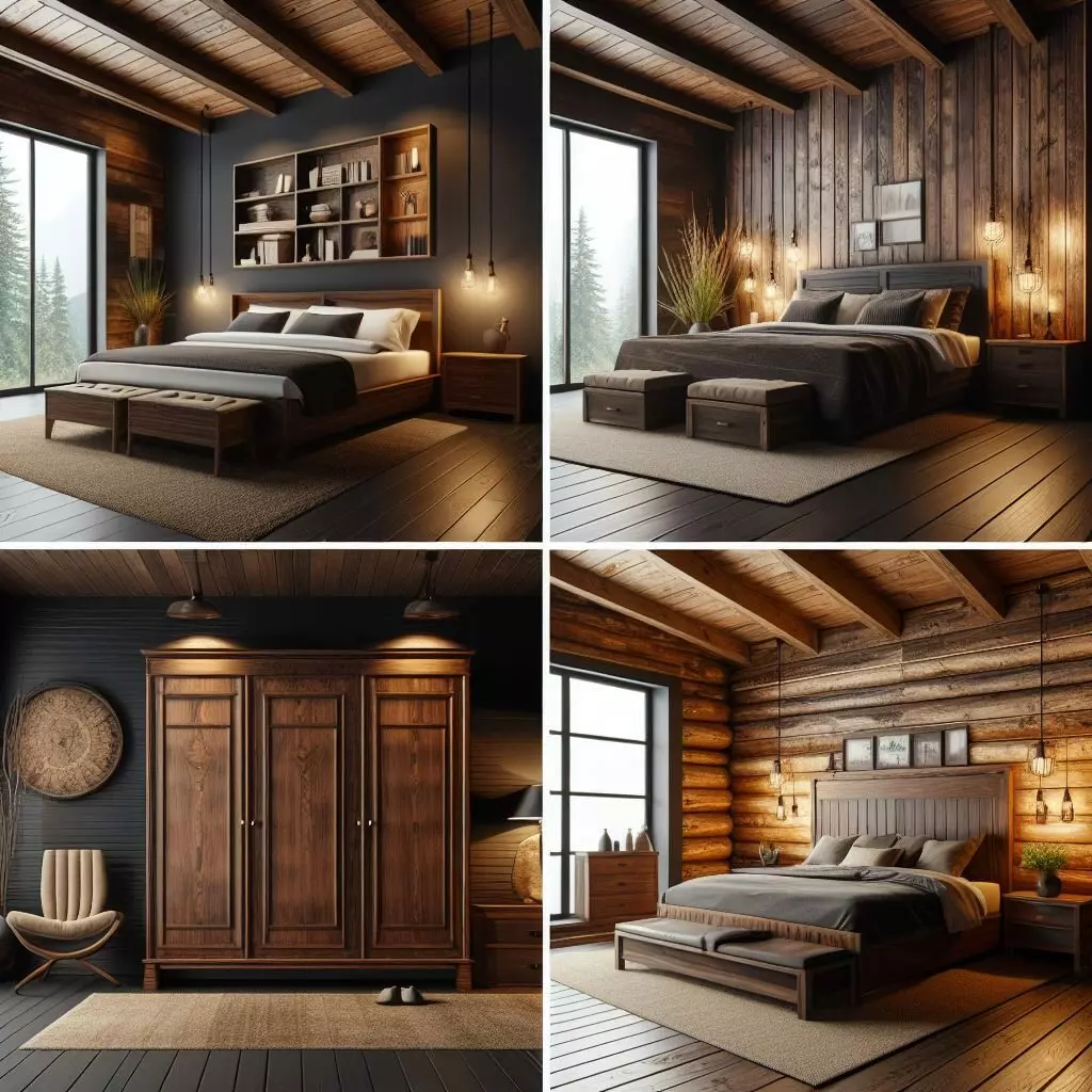 dark wood and light wood bedroom